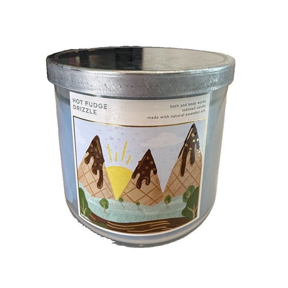 BATH & BODY WORKS 3 WICK CANDLE HOT FUDGE DRIZZLE ICE CREAM LARGE 14.5 OZ NEW!!